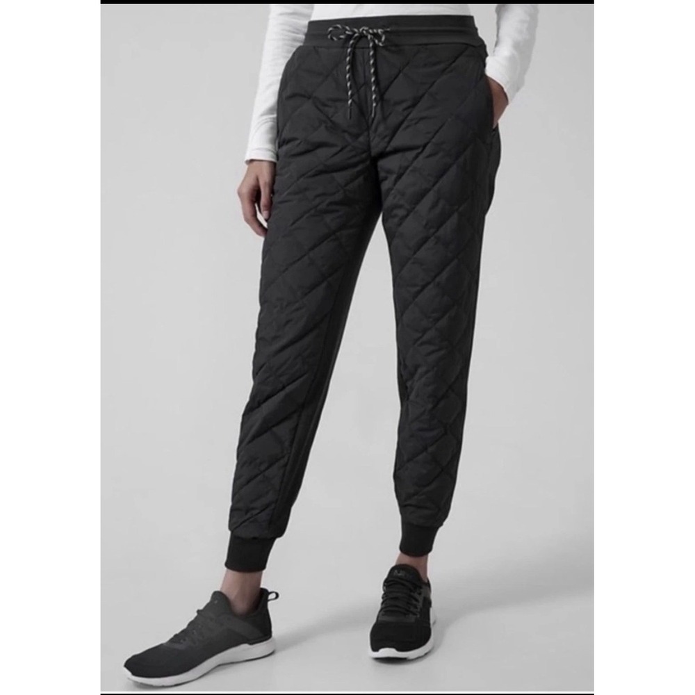 Athleta Apres Ski Down Jogger Pants Drawstring Quilted Black Size 16